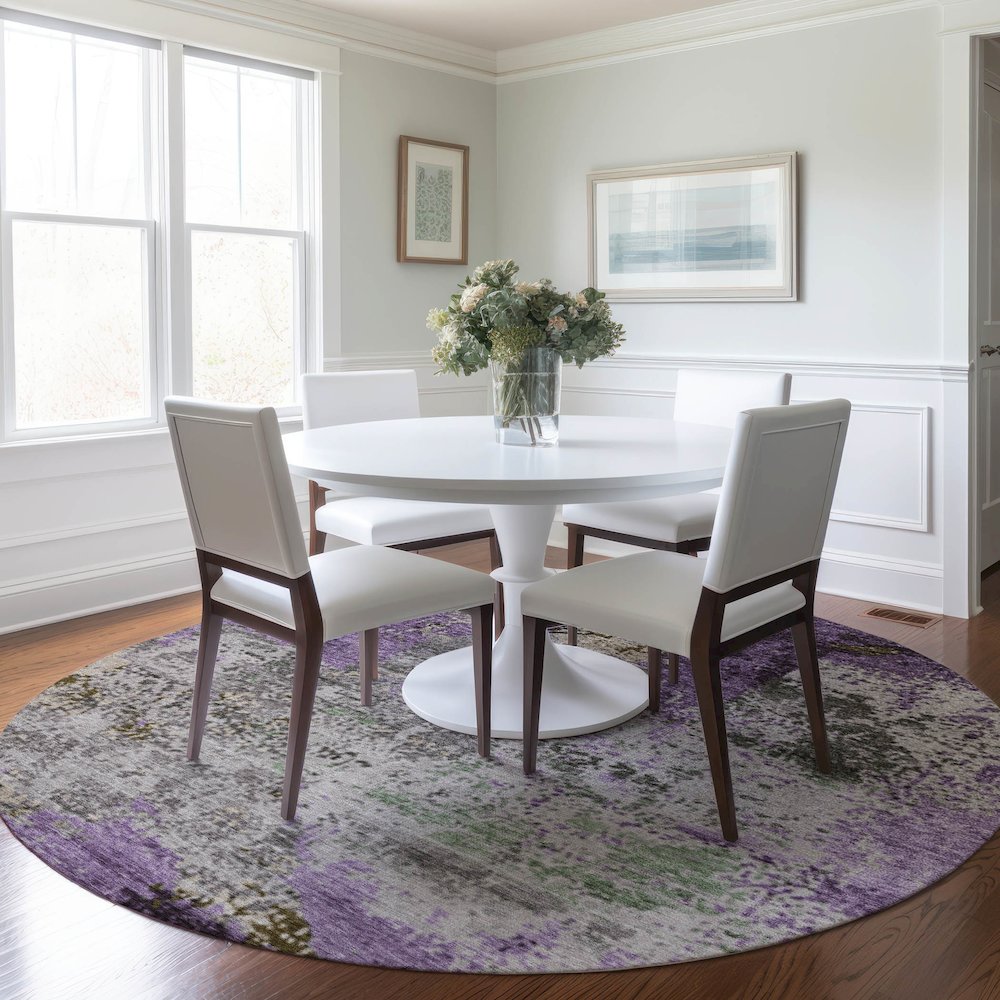 Machine Washable Indoor/Outdoor Chantille Lavender 8' x 8' Round Rug. Picture 5