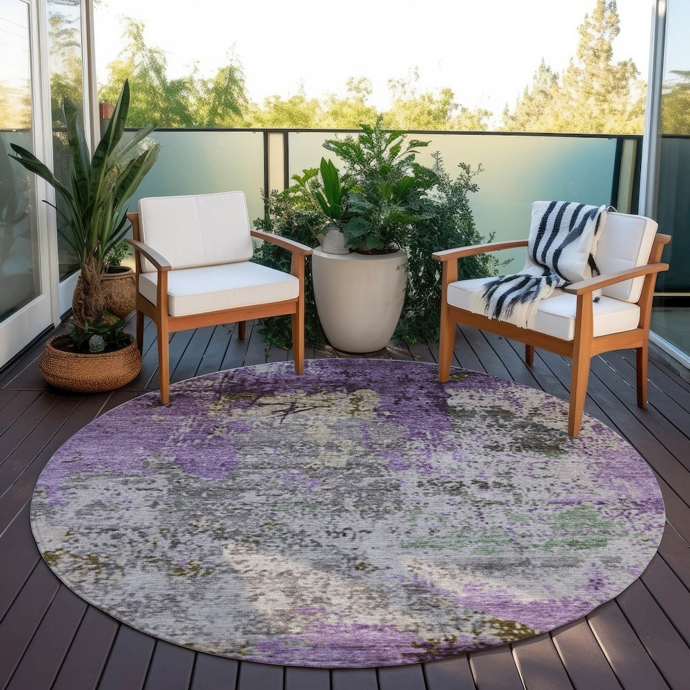 Machine Washable Indoor/Outdoor Chantille Lavender 8' x 8' Round Rug. Picture 6