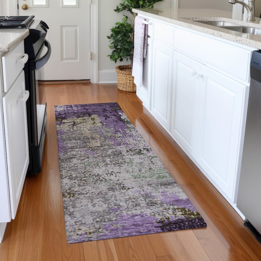 Machine Washable Indoor/Outdoor Chantille Lavender 2'3" x 7'6" Runner Rug. Picture 5