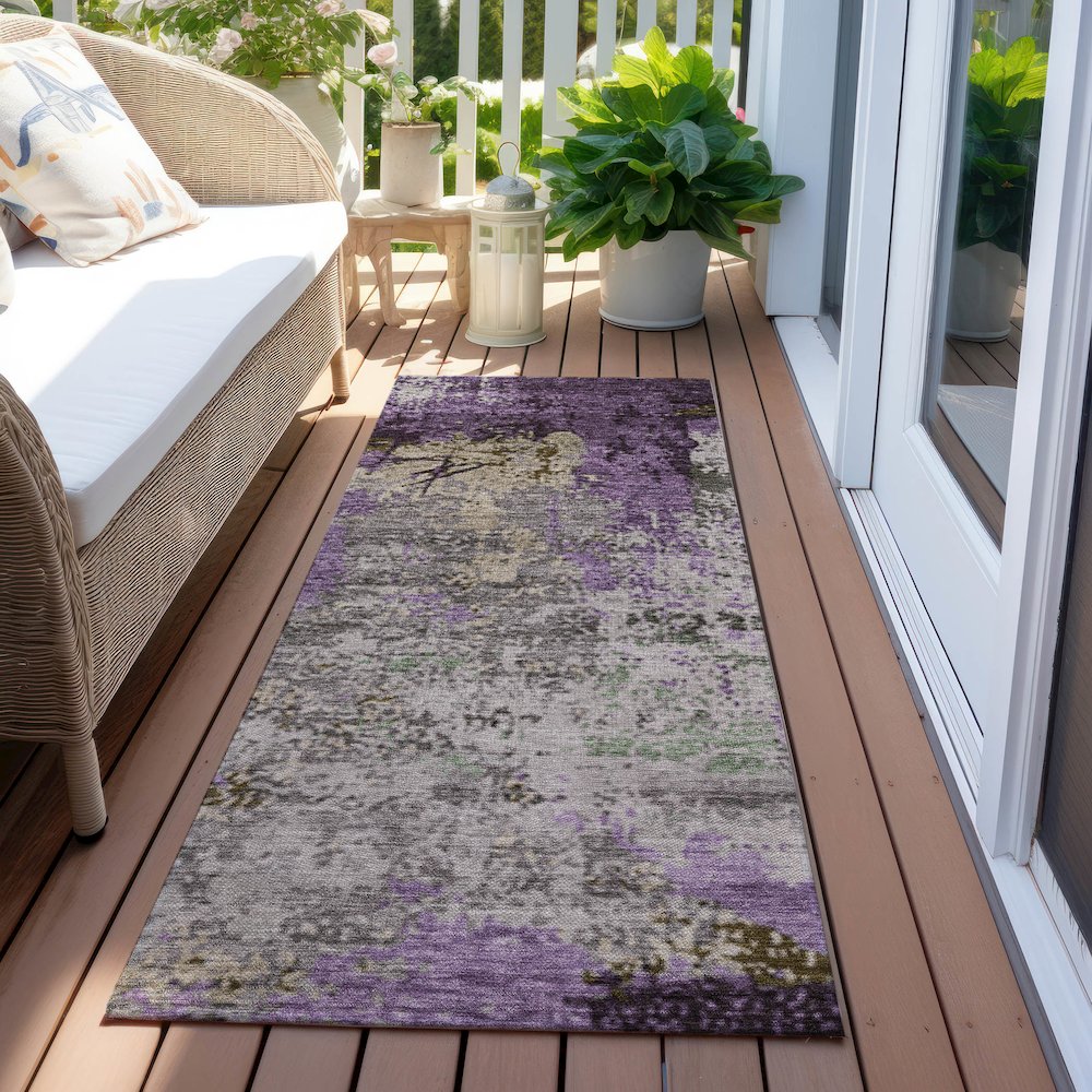 Machine Washable Indoor/Outdoor Chantille Lavender 2'3" x 7'6" Runner Rug. Picture 6