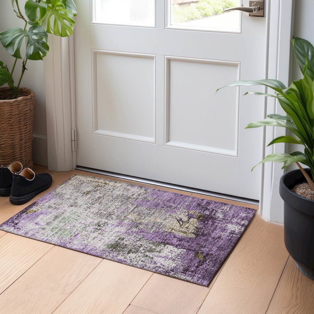 Machine Washable Indoor/Outdoor Chantille Lavender 1'8" x 2'6" Rug. Picture 5