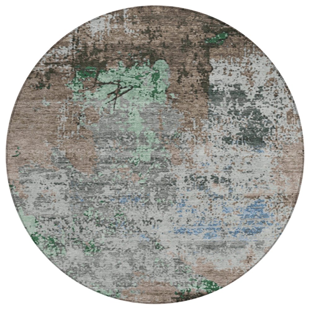 Machine Washable Indoor/Outdoor Chantille Taupe 8' x 8' Round Rug. Picture 1