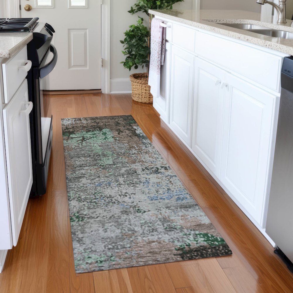 Machine Washable Indoor/Outdoor Chantille Taupe 2'3" x 7'6" Runner Rug. Picture 5