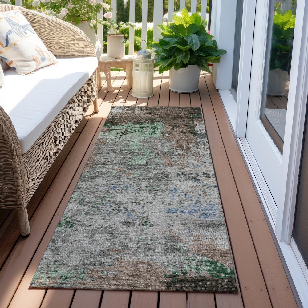 Machine Washable Indoor/Outdoor Chantille Taupe 2'3" x 7'6" Runner Rug. Picture 6