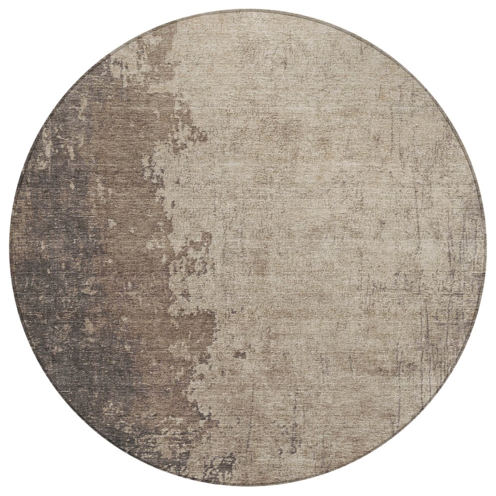 Machine Washable Indoor/Outdoor Chantille Taupe 8' x 8' Round Rug. Picture 1