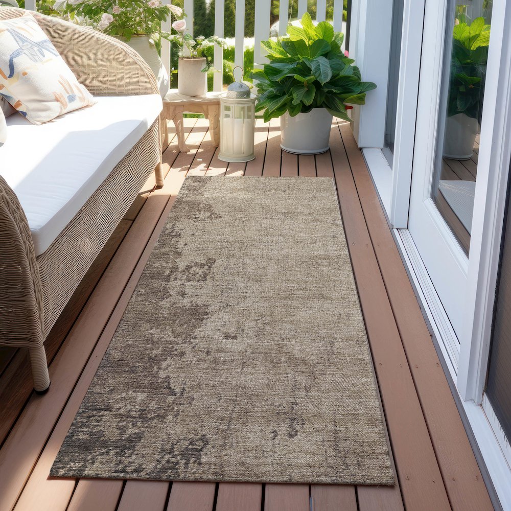 Machine Washable Indoor/Outdoor Chantille Taupe 2'3" x 7'6" Runner Rug. Picture 6
