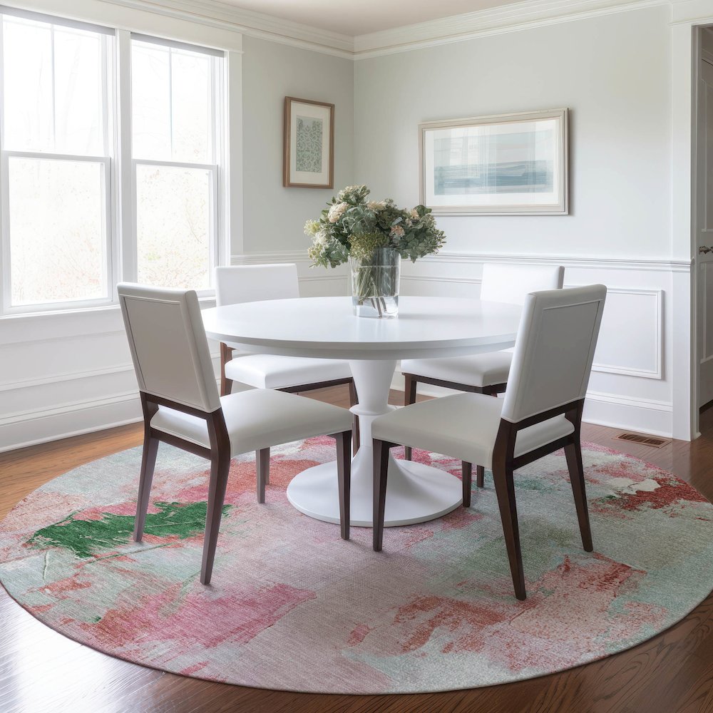 Machine Washable Indoor/Outdoor Chantille Blush 8' x 8' Round Rug. Picture 5