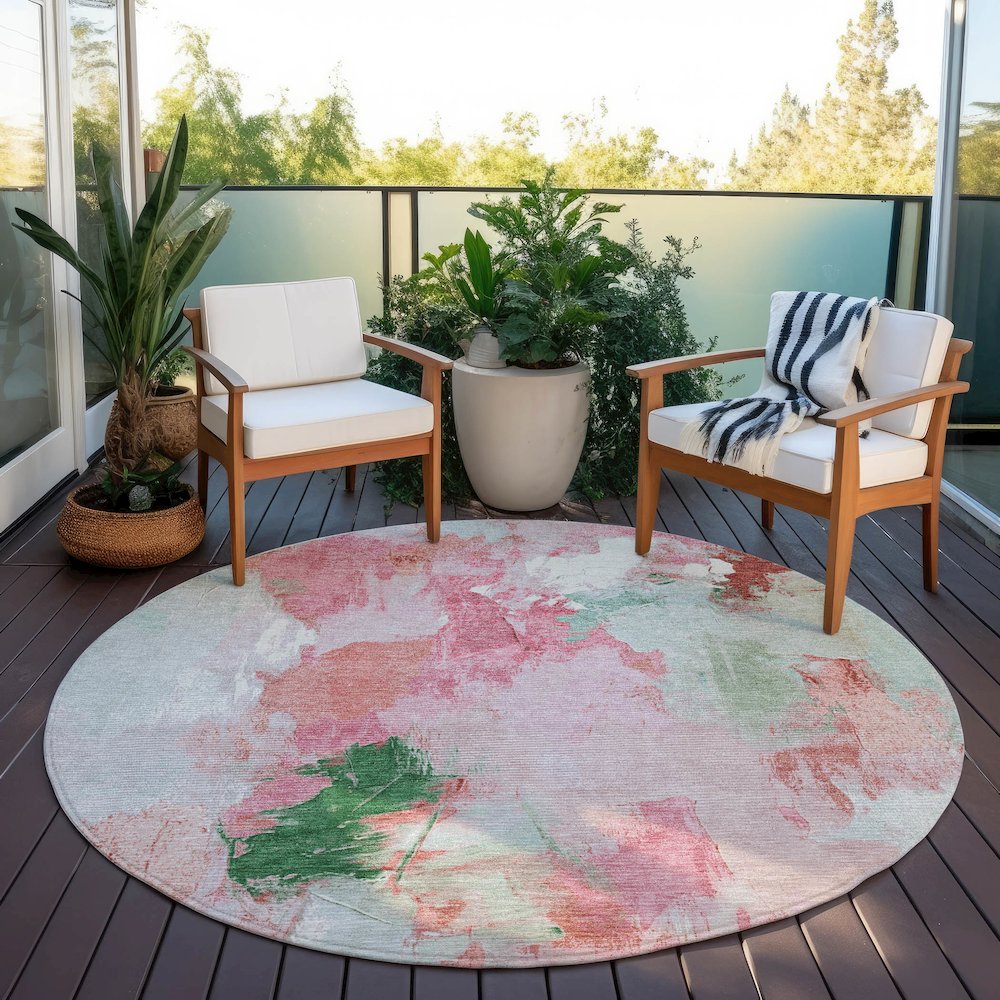 Machine Washable Indoor/Outdoor Chantille Blush 8' x 8' Round Rug. Picture 6