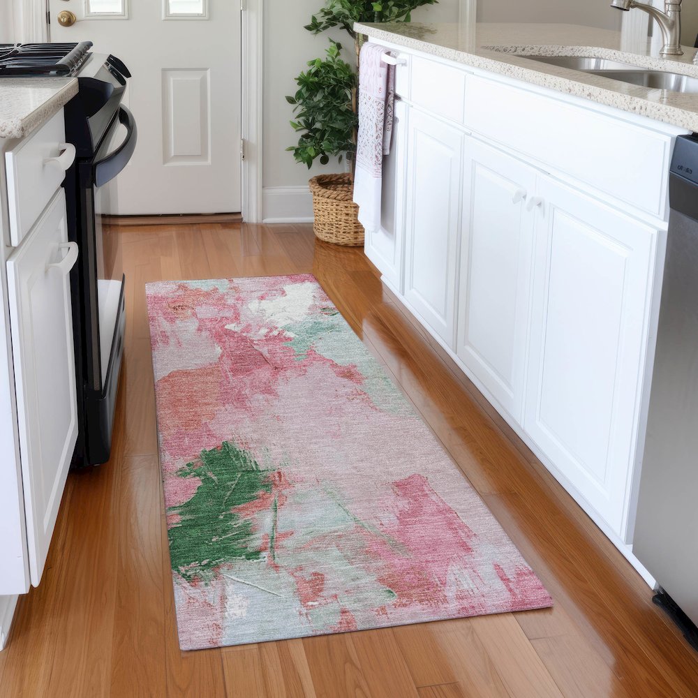 Machine Washable Indoor/Outdoor Chantille Blush 2'3" x 7'6" Runner Rug. Picture 5