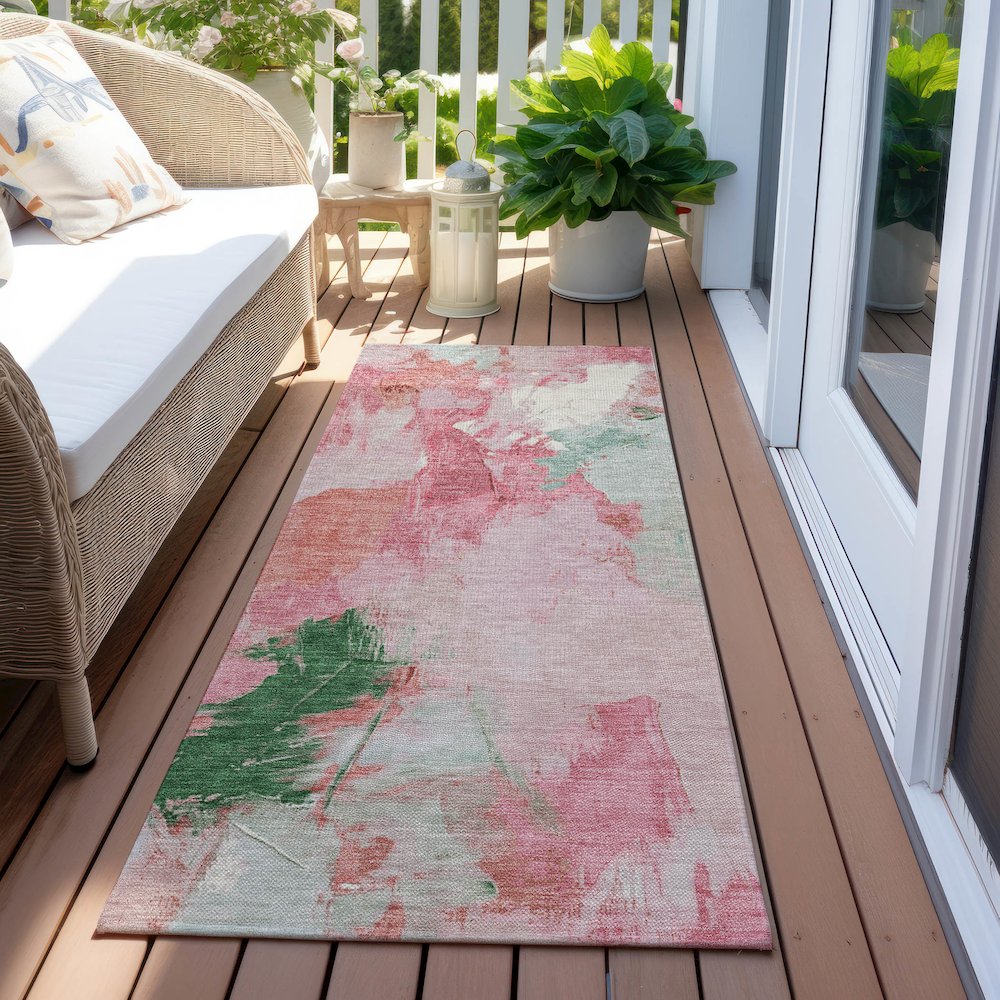 Machine Washable Indoor/Outdoor Chantille Blush 2'3" x 7'6" Runner Rug. Picture 6