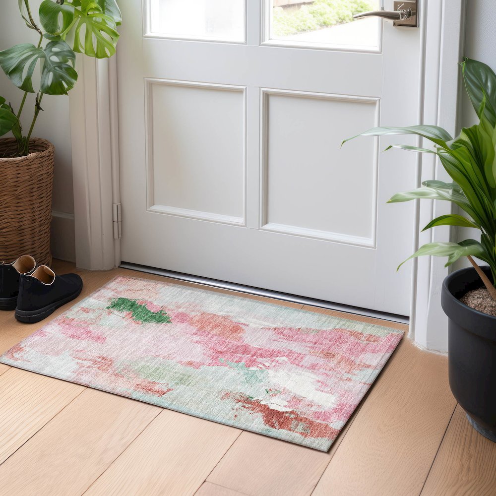 Machine Washable Indoor/Outdoor Chantille Blush 1'8" x 2'6" Rug. Picture 5