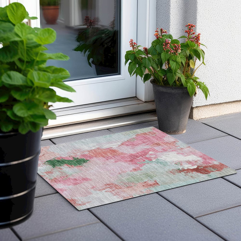 Machine Washable Indoor/Outdoor Chantille Blush 1'8" x 2'6" Rug. Picture 6