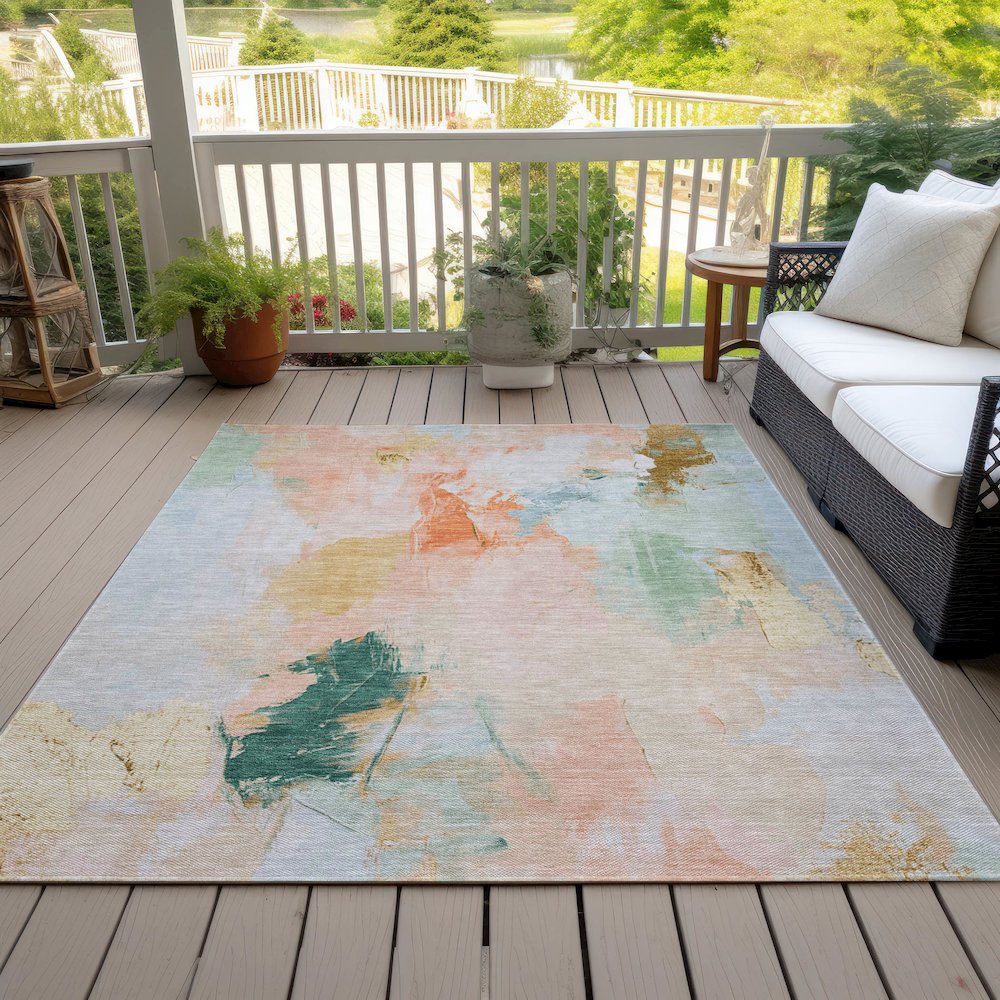 Machine Washable Indoor/Outdoor Chantille Peach 2'6" x 3'10" Rug. Picture 8