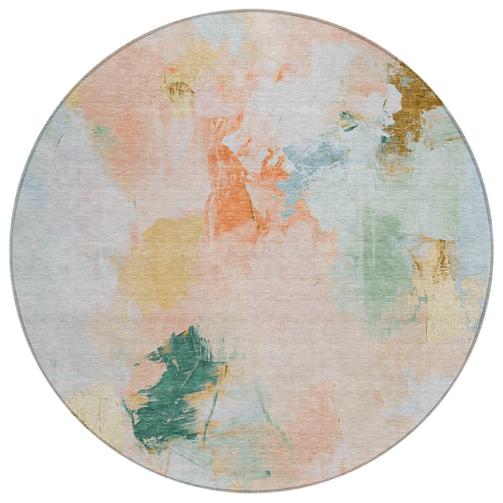 Machine Washable Indoor/Outdoor Chantille Peach 8' x 8' Round Rug. Picture 1
