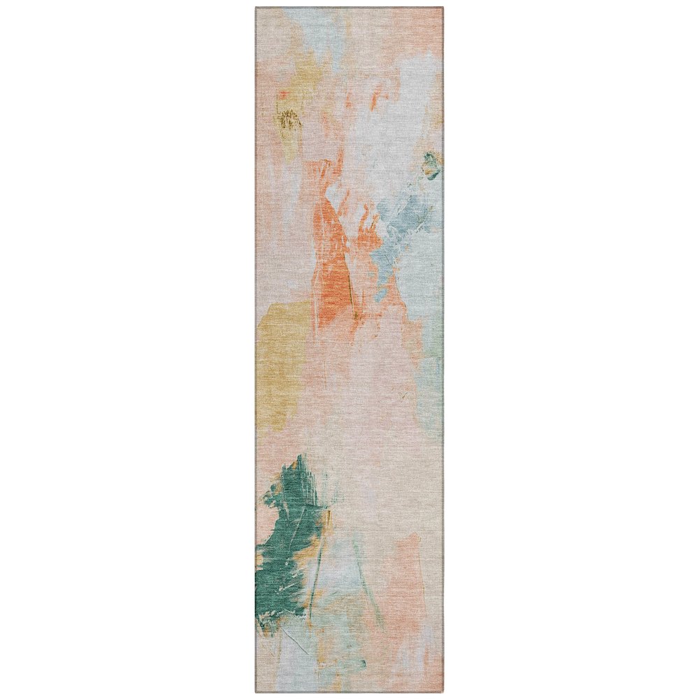 Machine Washable Indoor/Outdoor Chantille Peach 2'3" x 7'6" Runner Rug. Picture 1