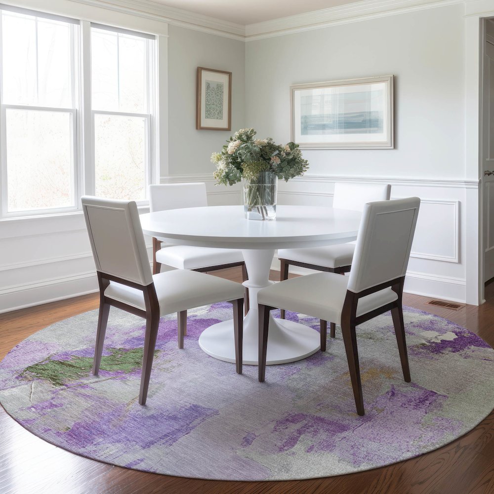Machine Washable Indoor/Outdoor Chantille Purple 8' x 8' Round Rug. Picture 5