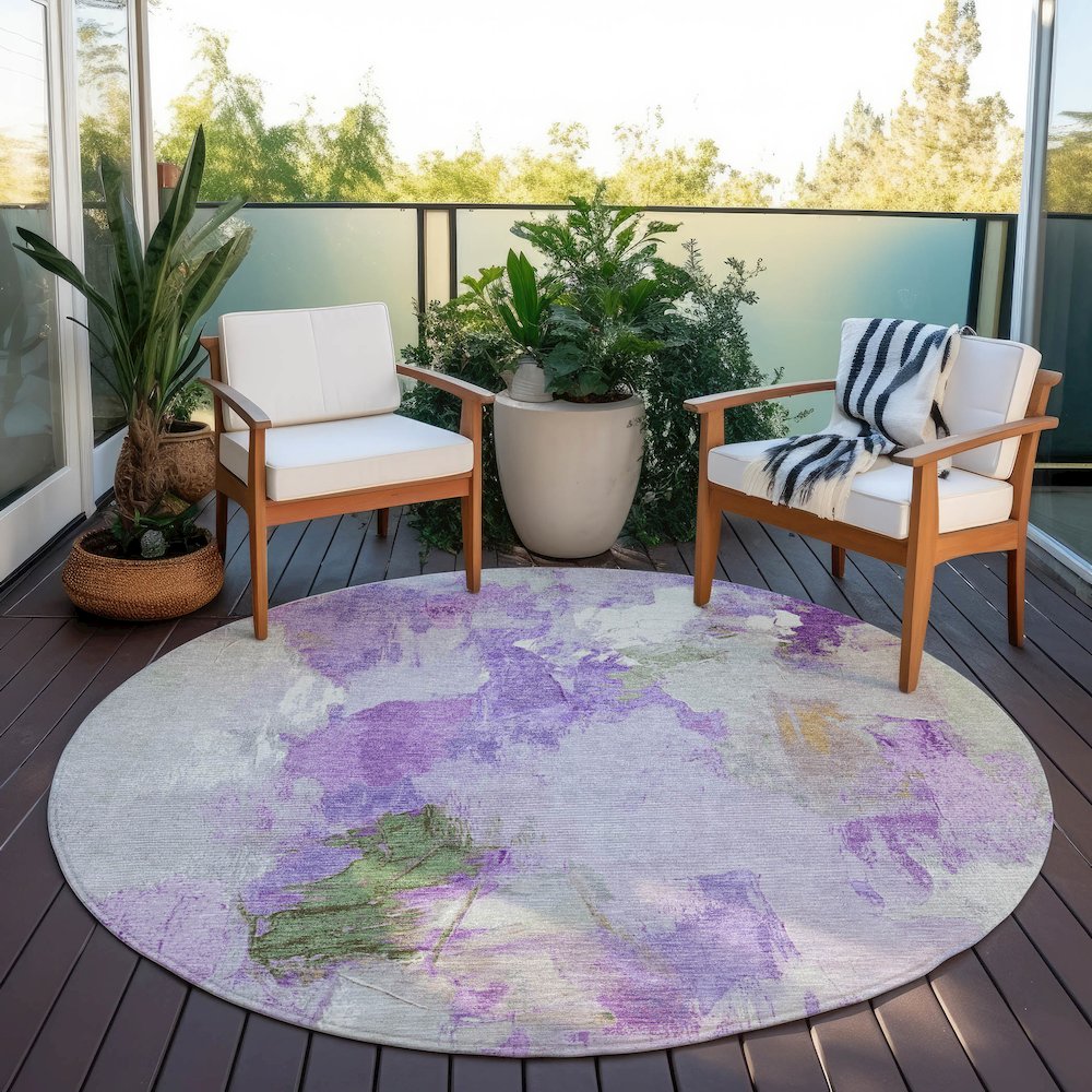 Machine Washable Indoor/Outdoor Chantille Purple 8' x 8' Round Rug. Picture 6