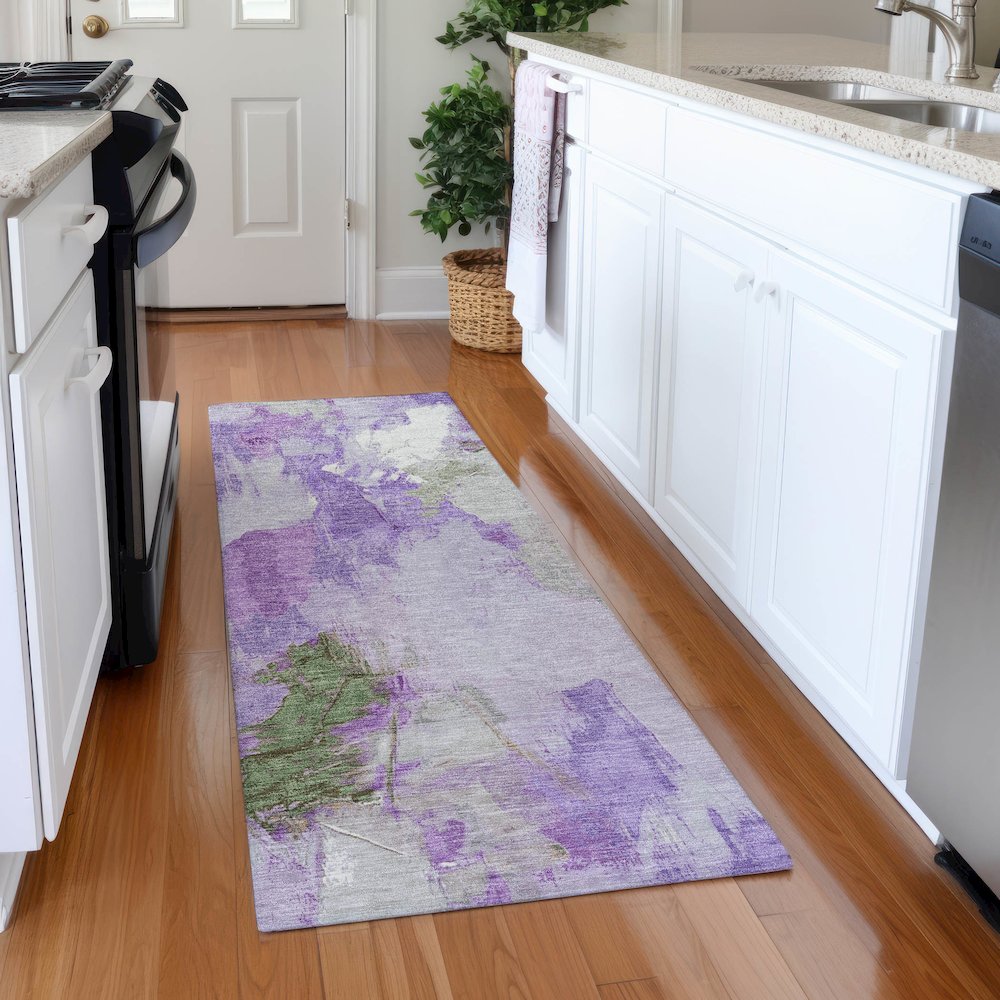 Machine Washable Indoor/Outdoor Chantille Purple 2'3" x 7'6" Runner Rug. Picture 5