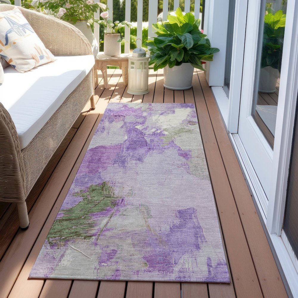 Machine Washable Indoor/Outdoor Chantille Purple 2'3" x 7'6" Runner Rug. Picture 6