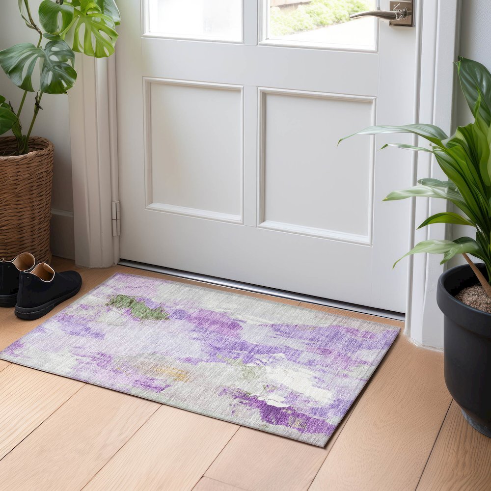 Machine Washable Indoor/Outdoor Chantille Purple 1'8" x 2'6" Rug. Picture 5