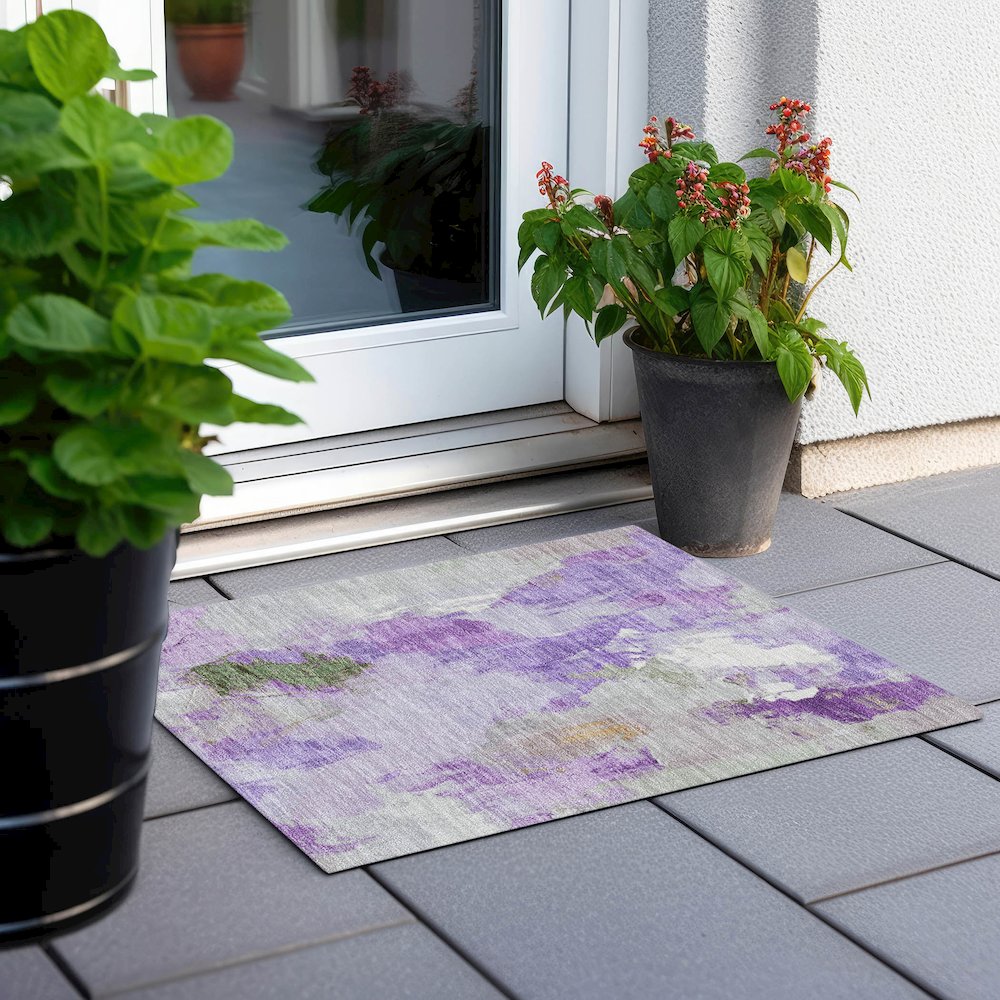 Machine Washable Indoor/Outdoor Chantille Purple 1'8" x 2'6" Rug. Picture 6