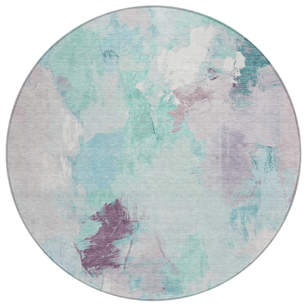 Machine Washable Indoor/Outdoor Chantille Teal 8' x 8' Round Rug. Picture 1