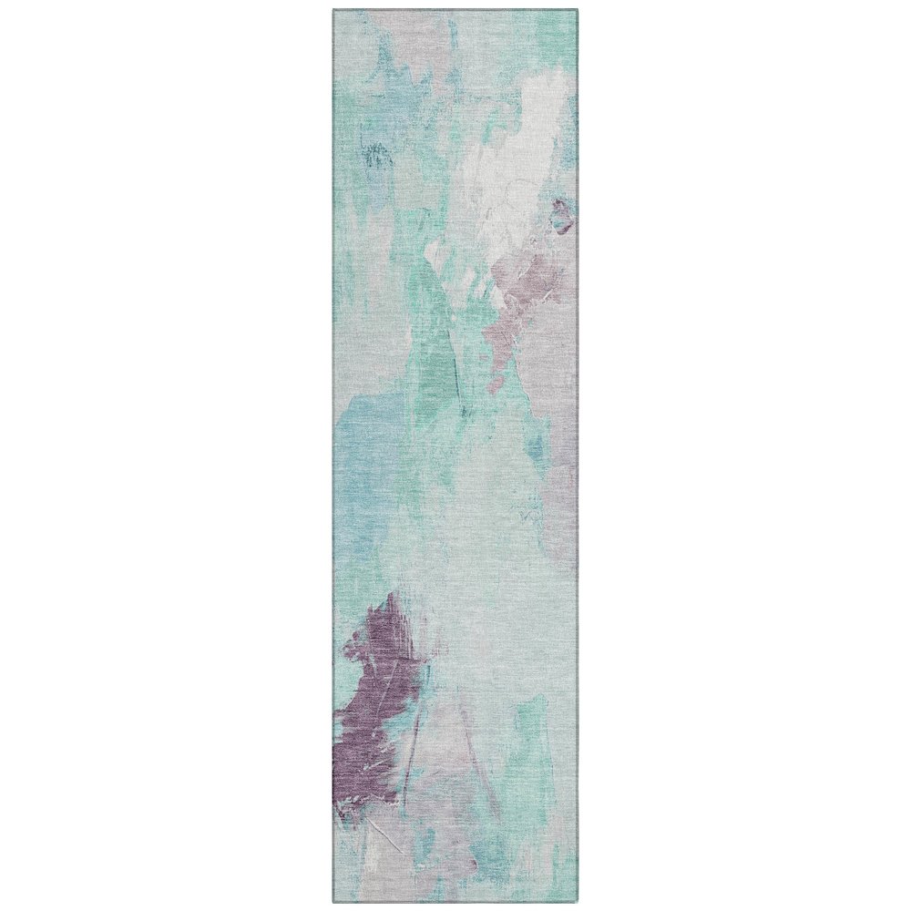 Machine Washable Indoor/Outdoor Chantille Teal 2'3" x 7'6" Runner Rug. Picture 1