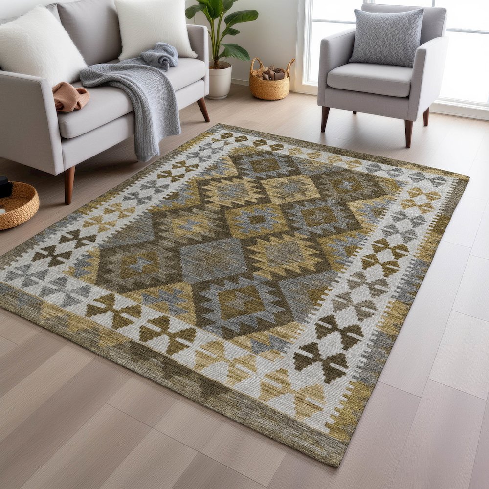Machine Washable Indoor/Outdoor Chantille Brown 2'6" x 3'10" Rug. Picture 5