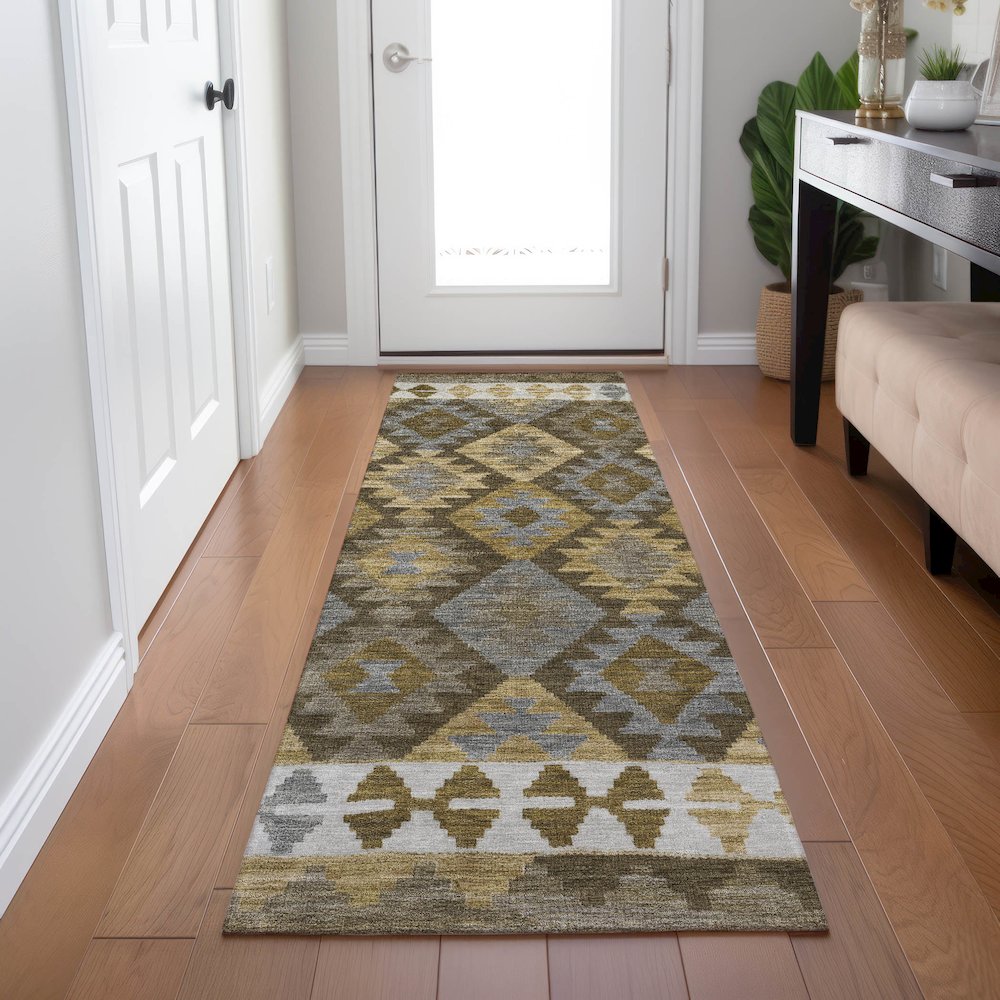 Machine Washable Indoor/Outdoor Chantille Brown 2'3" x 7'6" Runner Rug. Picture 5