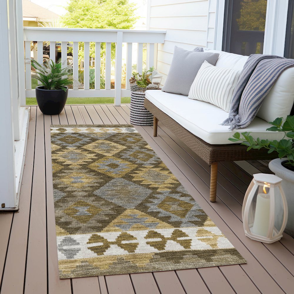 Machine Washable Indoor/Outdoor Chantille Brown 2'3" x 7'6" Runner Rug. Picture 6