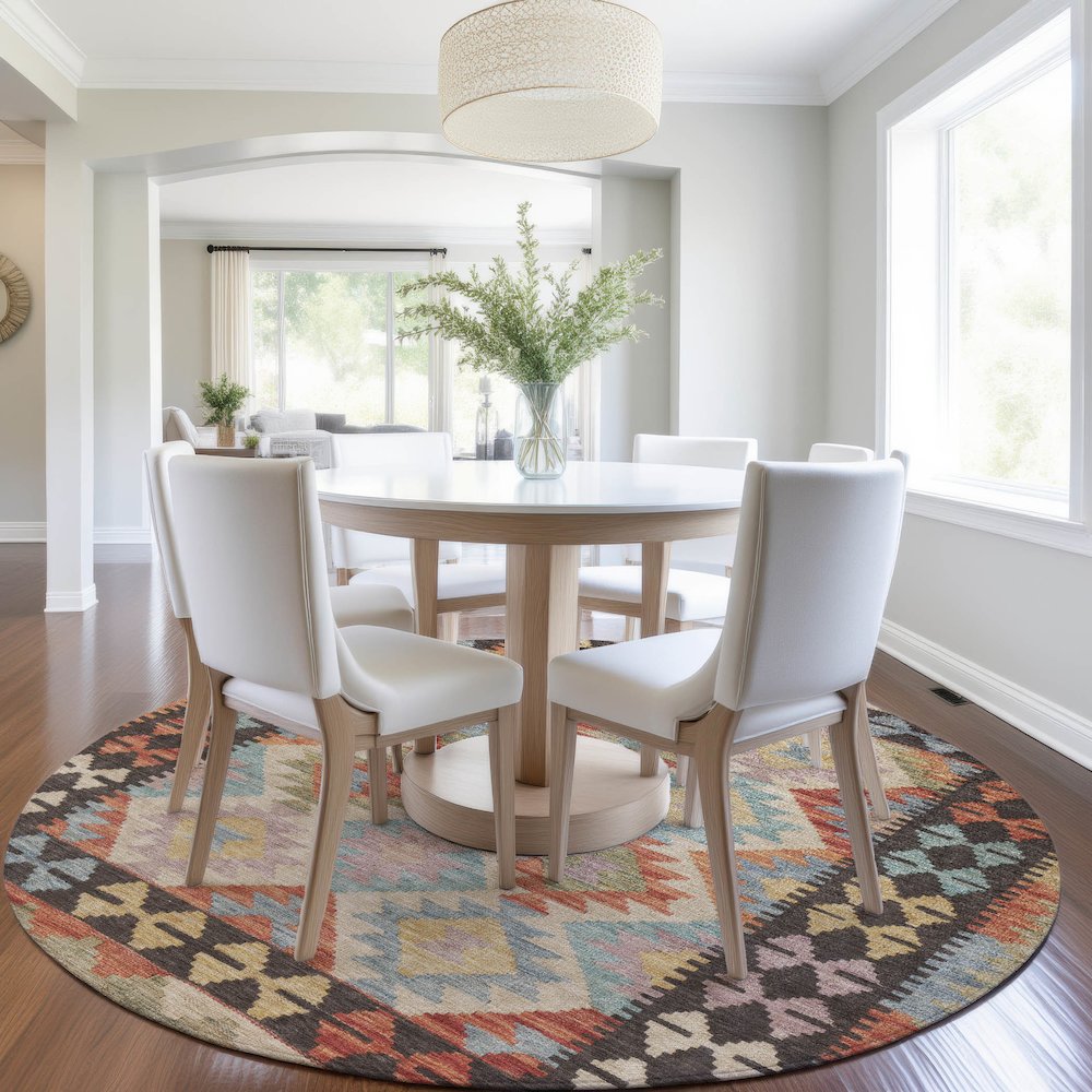 Machine Washable Indoor/Outdoor Chantille Paprika 8' x 8' Round Rug. Picture 5