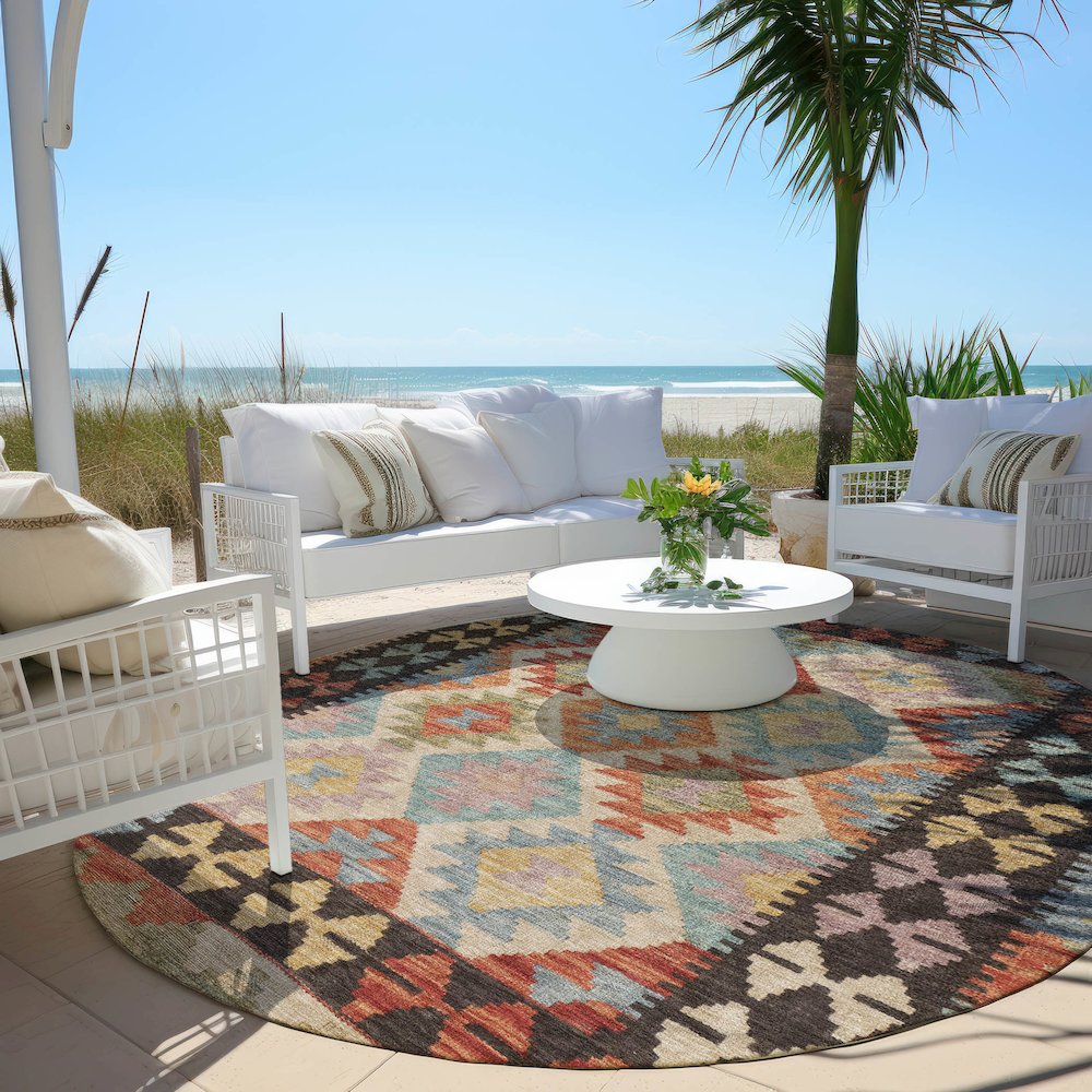 Machine Washable Indoor/Outdoor Chantille Paprika 8' x 8' Round Rug. Picture 6