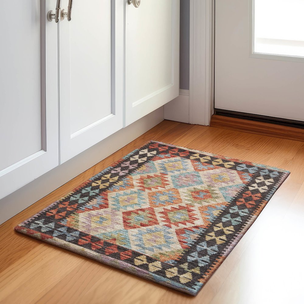 Machine Washable Indoor/Outdoor Chantille Paprika 1'8" x 2'6" Rug. Picture 5