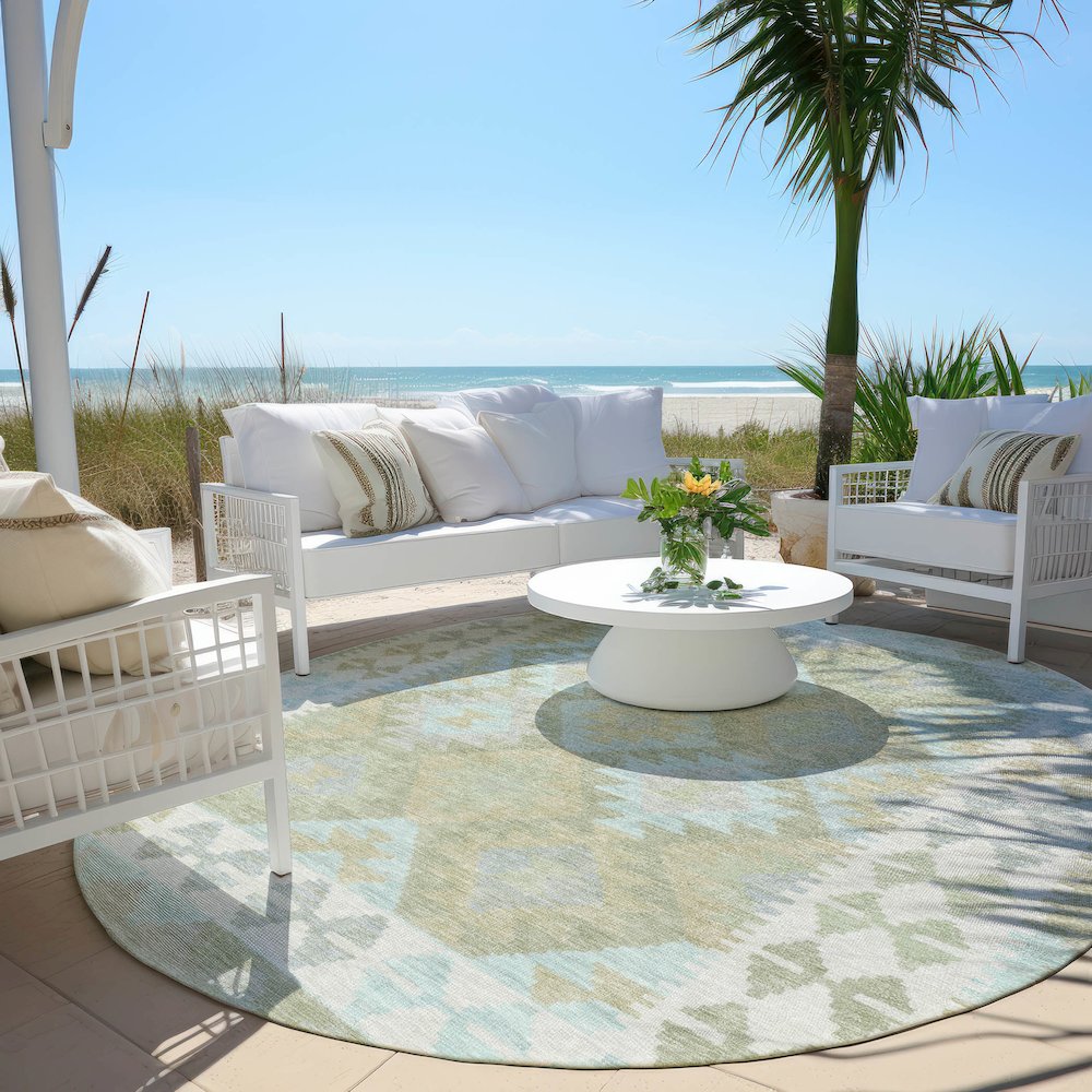Machine Washable Indoor/Outdoor Chantille Sage 8' x 8' Round Rug. Picture 6