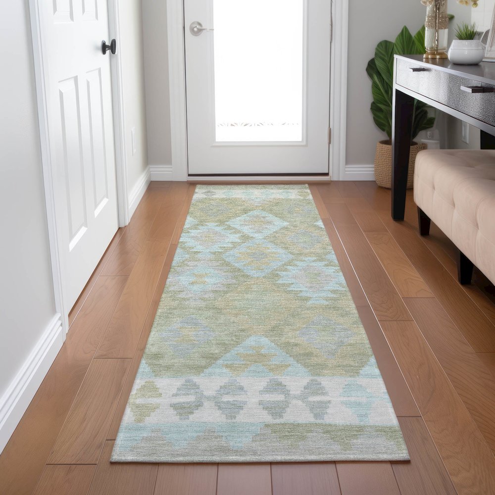Machine Washable Indoor/Outdoor Chantille Sage 2'3" x 7'6" Runner Rug. Picture 5