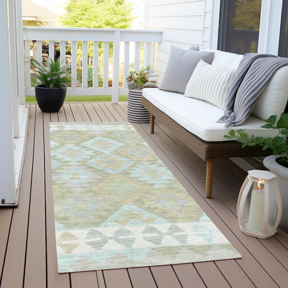 Machine Washable Indoor/Outdoor Chantille Sage 2'3" x 7'6" Runner Rug. Picture 6