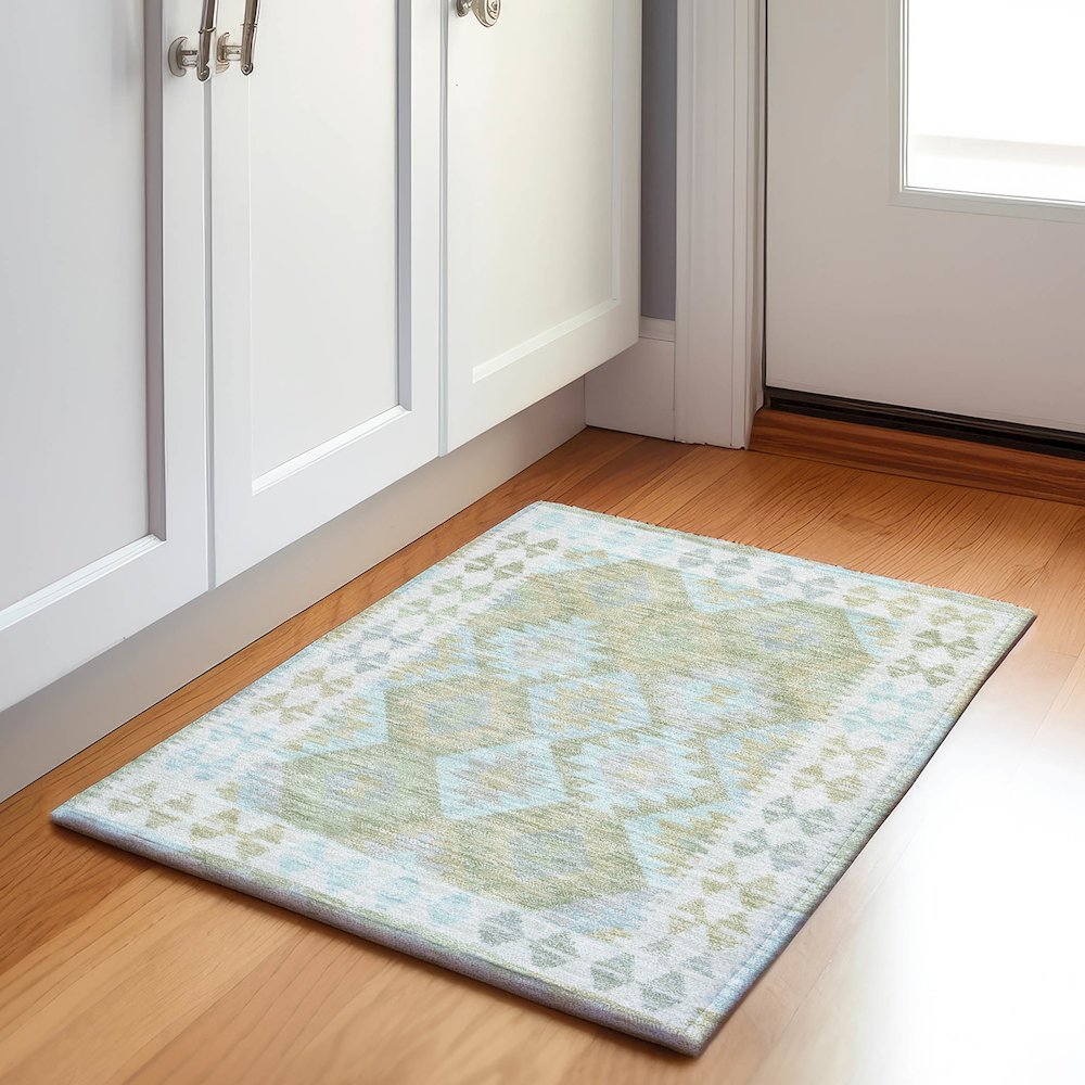 Machine Washable Indoor/Outdoor Chantille Sage 1'8" x 2'6" Rug. Picture 5