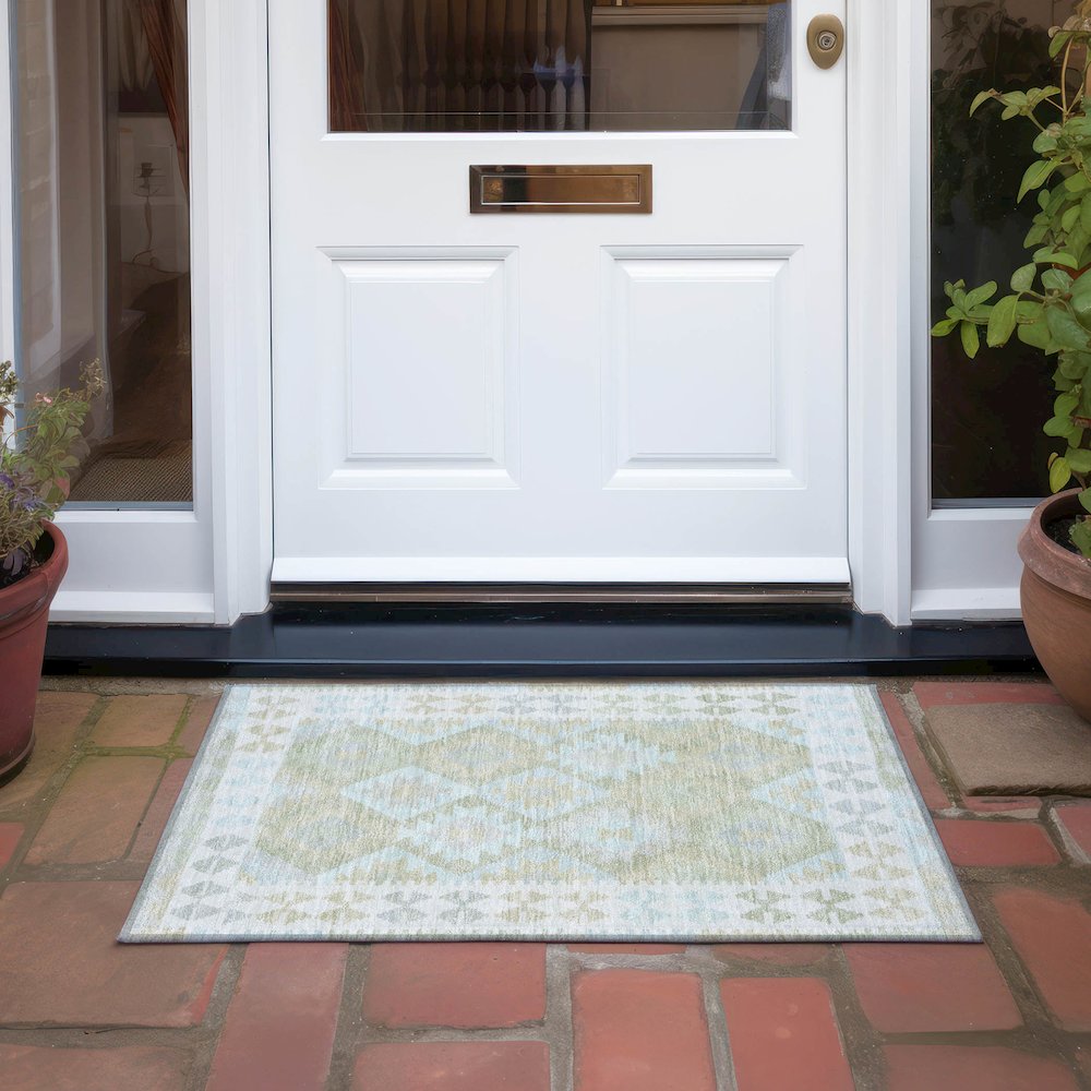 Machine Washable Indoor/Outdoor Chantille Sage 1'8" x 2'6" Rug. Picture 6