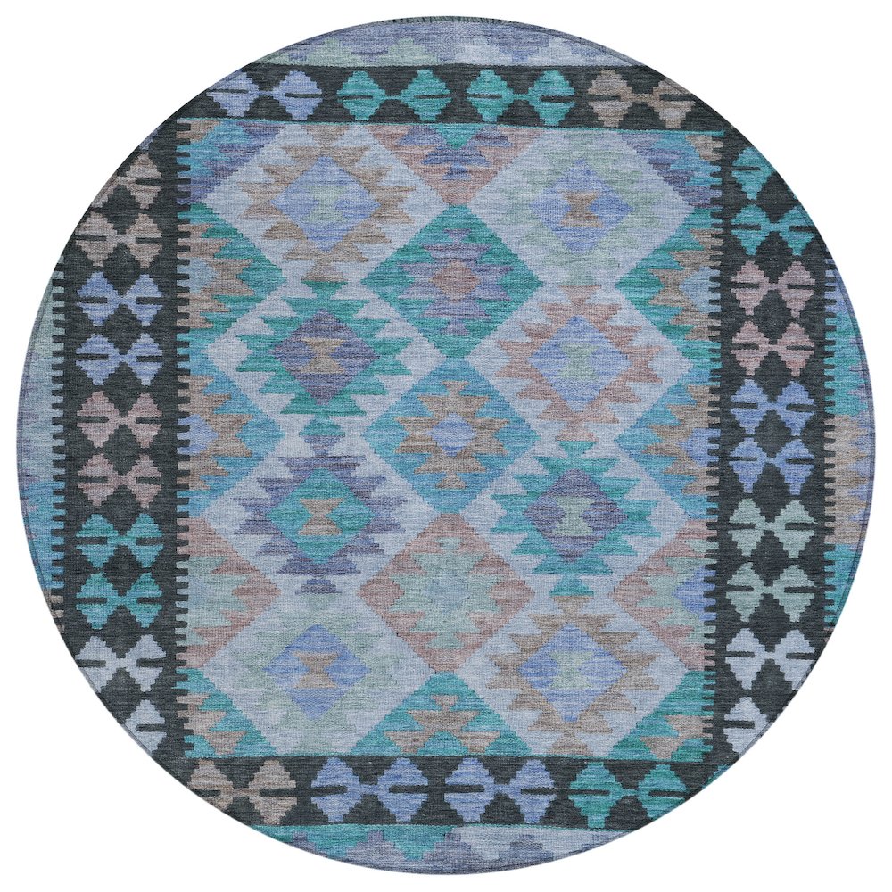 Machine Washable Indoor/Outdoor Chantille Teal 8' x 8' Round Rug. Picture 1