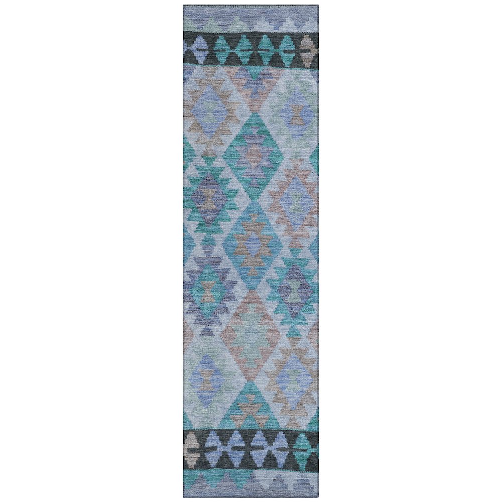 Machine Washable Indoor/Outdoor Chantille Teal 2'3" x 7'6" Runner Rug. Picture 1