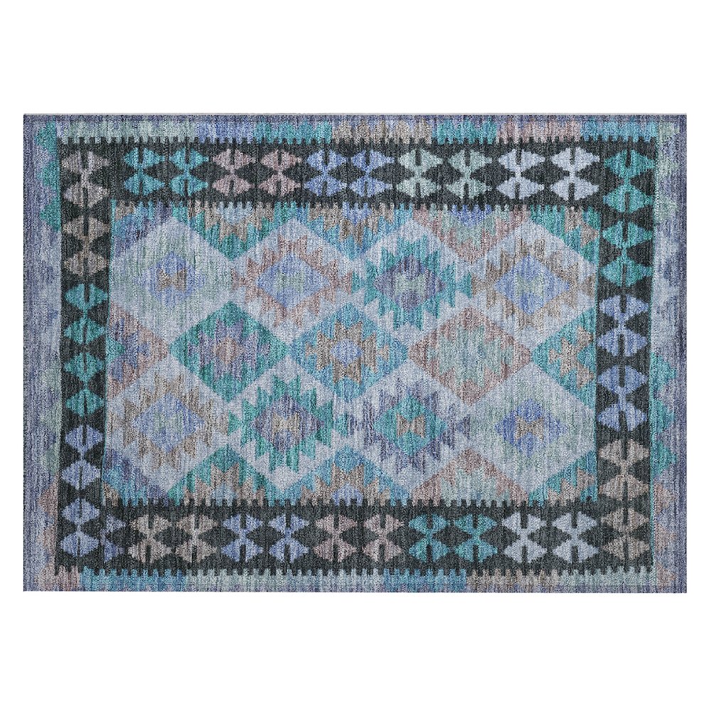 Machine Washable Indoor/Outdoor Chantille Teal 1'8" x 2'6" Rug. Picture 1