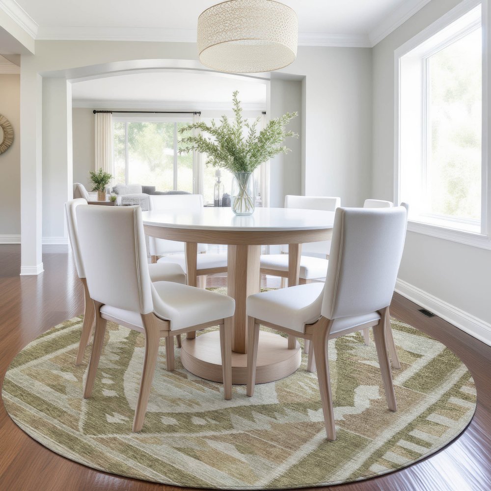 Machine Washable Indoor/Outdoor Chantille Linen 8' x 8' Round Rug. Picture 5