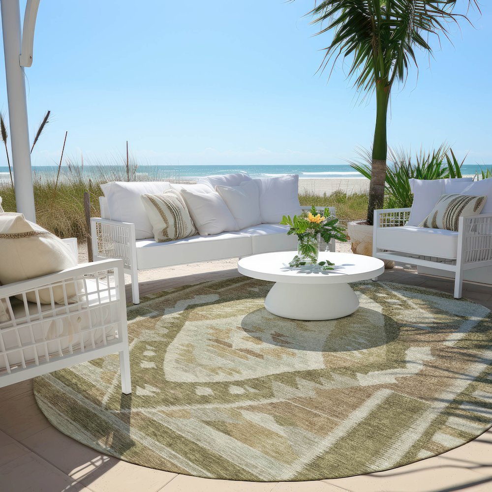 Machine Washable Indoor/Outdoor Chantille Linen 8' x 8' Round Rug. Picture 6