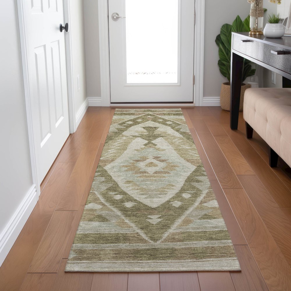 Machine Washable Indoor/Outdoor Chantille Linen 2'3" x 7'6" Runner Rug. Picture 5