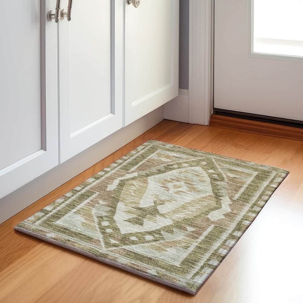 Machine Washable Indoor/Outdoor Chantille Linen 1'8" x 2'6" Rug. Picture 5