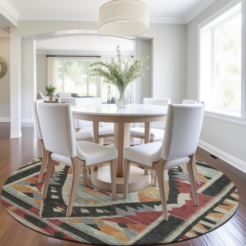 Machine Washable Indoor/Outdoor Chantille Red 8' x 8' Round Rug. Picture 5