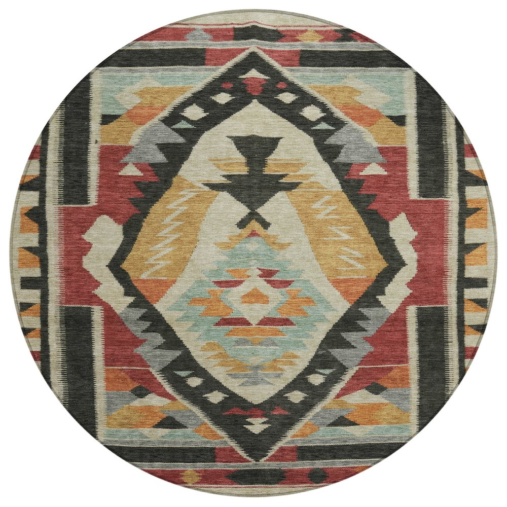 Machine Washable Indoor/Outdoor Chantille Red 8' x 8' Round Rug. Picture 1