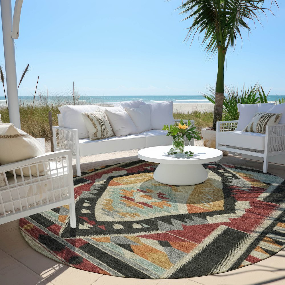 Machine Washable Indoor/Outdoor Chantille Red 8' x 8' Round Rug. Picture 6