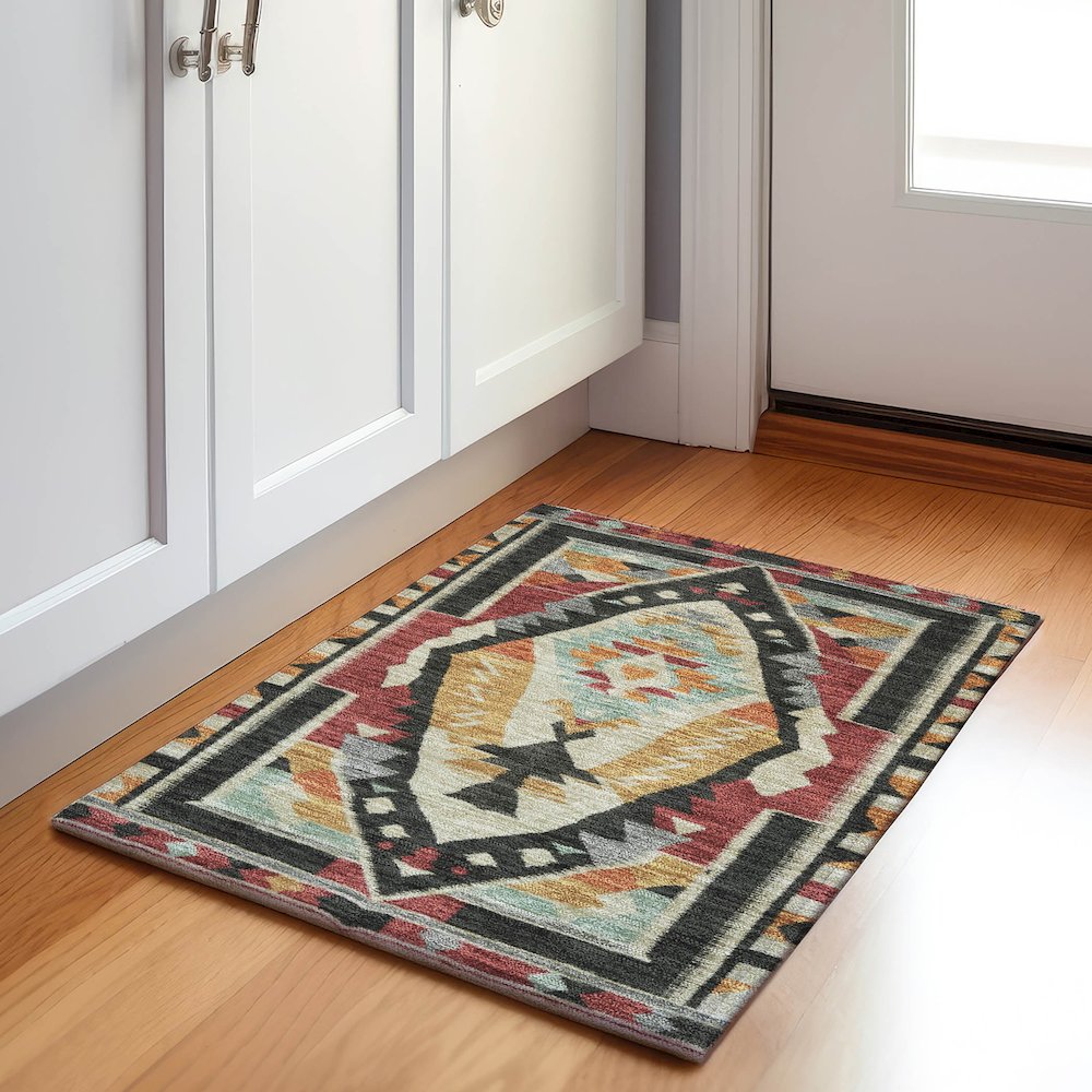 Machine Washable Indoor/Outdoor Chantille Red 1'8" x 2'6" Rug. Picture 5
