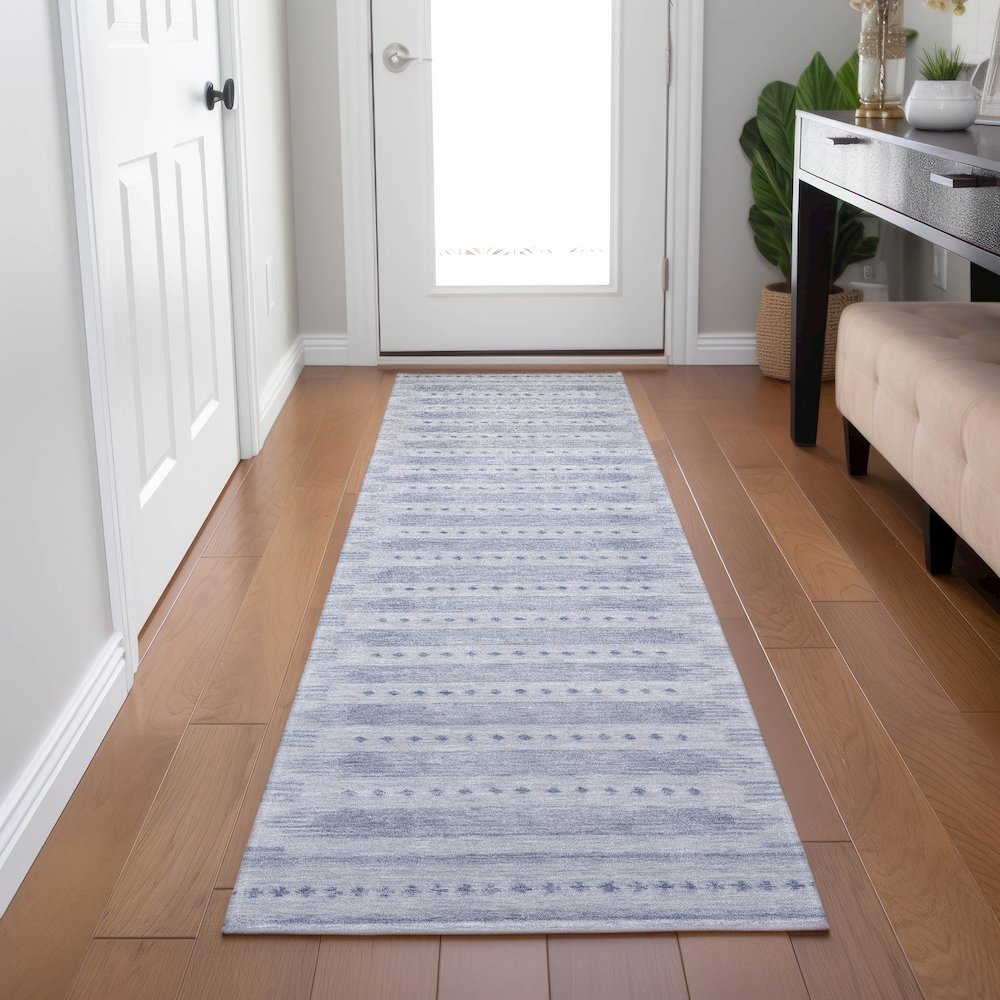 Machine Washable Indoor/Outdoor Chantille Blue 2'3" x 7'6" Runner Rug. Picture 5